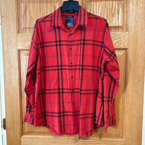 Vtg Van Heusen Gear Red & Black Plaid Long-Sleeved Button-Down Shirt - Men’s L